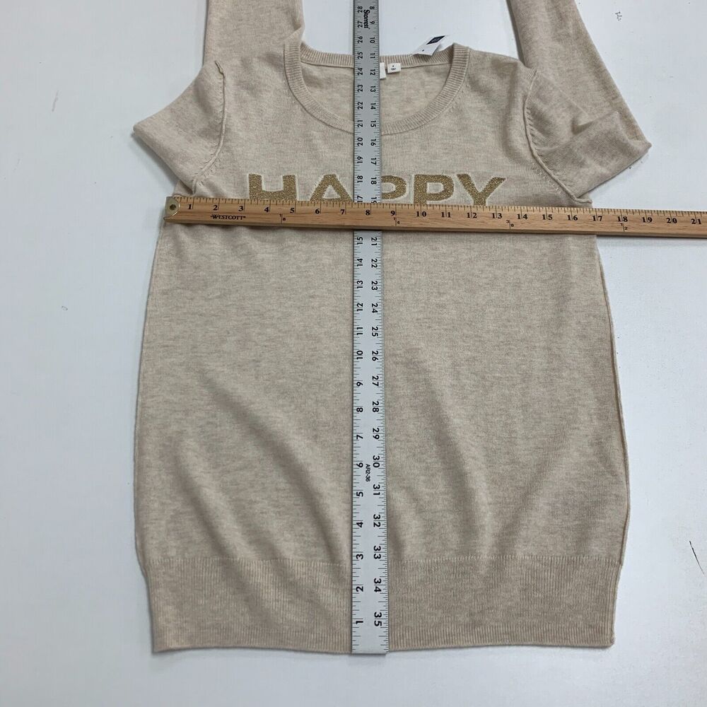 Gap Intarsia Happy Sweater Womens S Small Oatmeal Merino Wool Blend Pullover - Picture 8 of 15